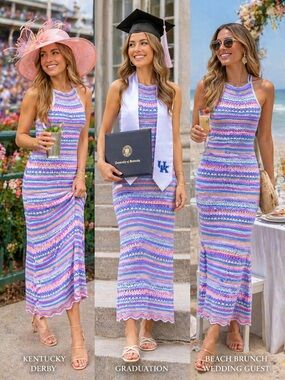 Z Supply Crochet Halter Maxi Dress – Colorful Pastel Striped 🌸
